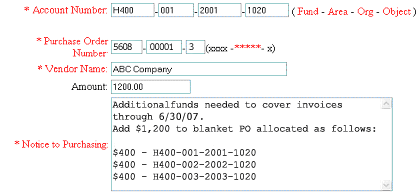 Change request example screen